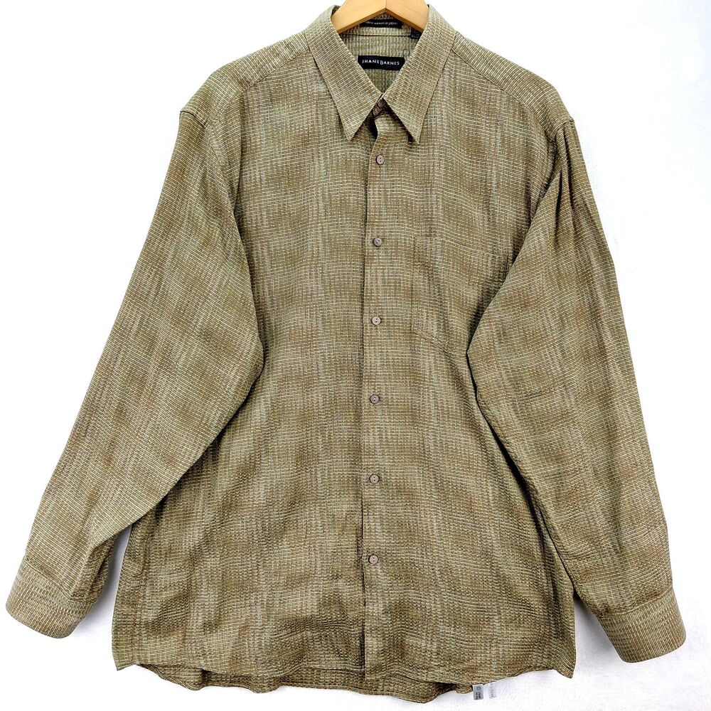 Jhane Barnes Shirt Men 2XL Brown Geometric Abstract Long Sleeve Button Up Japan